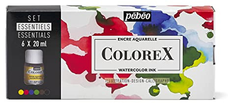 Pebeo Colorex - Kit per Disegno e Illustrazione Manga - Confezione da 6 Flaconi Assortiti da 20 ml - Inchiostro per Acquerello Essenziale