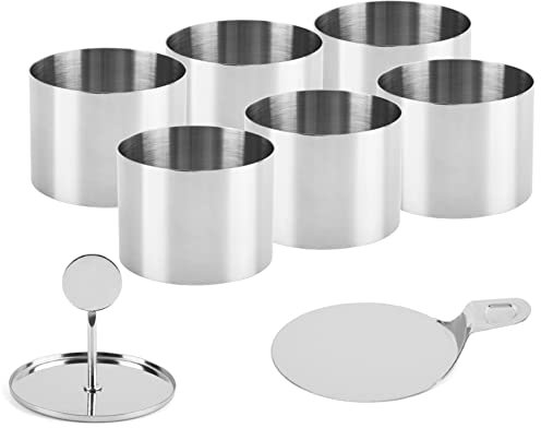 Guowall Cake Rings Set, 3 Inch Mousse Rings Stainless Steel Seamless Dessert Moulds with Food Press and Spatula, Round Mould for Crumpets Mousse Pastry Desserts