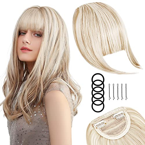 Clip in Pony Haarverlängerung Haarteil, Clip in Fransen Fringe Bang Verlängerung Haarteil Extensions Bangs natürliche Fringe Bang Pony für Frauen Mädchen, One Piece In Front Hair, Mode Blond