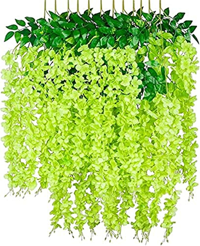 Ailovone Kunstblumen Künstliche Glyzinien Blumen 12 stück hängepflanze künstlich Kunstblumen für den Außenbereich kunstblumen Balkon für Party Home Dekoration Hochzeiten 110 cm (Grün)