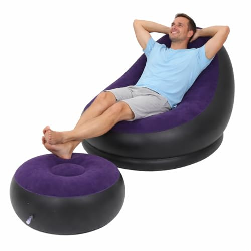 eBoutik - Sedia gonfiabile deluxe per interni ed esterni con morbido tessuto felpato – ideale per Natale, giochi, casa invernale e campeggio e Natale (blu navy)