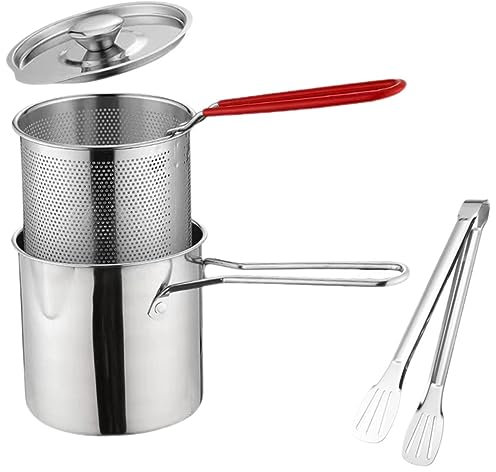 1 Set Stainless Steel Deep Fryer Shrimp Frying Basket Tempura Frying Pan Deep Fryer Pot Portable Induction Hob Mini Griddle Mini Fryer Kitchen Frying Pot