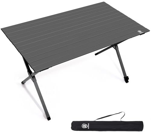 EVER ADVANCED Tavolo da Campeggio Pieghevole Alluminio 120X70CM Tavolo Pieghevole 100KG Piano Tavola Caricabile per 4-6 Persone, Tavolo Pieghevole per Campeggio Picnic Giardino Balcone, Grigio Scuro