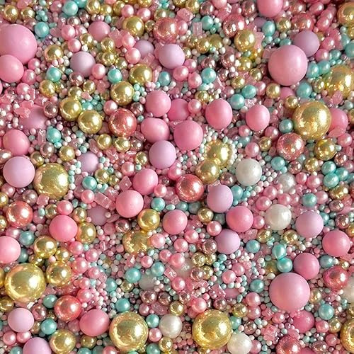 Gold sprinkles luxury pink blue purple lilac princess cakes cupcake edible toppers sprinkle mix blend pearls party decoration baking biscuits cake topper balls pastel FAIRYTALE