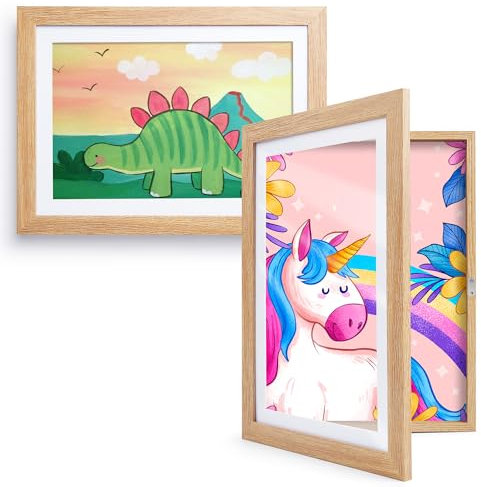 Kromapolis 2 cornici per disegni per bambini, formato A4, in MDF ecologico, formato A4, per bambini, collage fotografico, colore legno