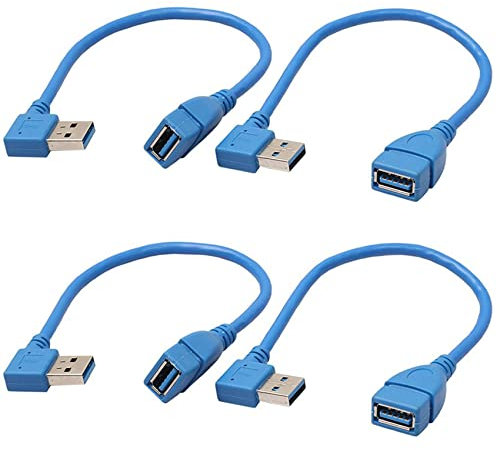 Niniang 4X Short Very USB 3.0 Male to Extension Cable, Connection by Adapter, 90 Degree, Blue