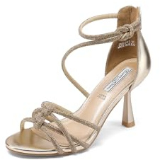 QUEEN HELENA Sandali Eleganti con Strass Tacco Medio Donna ZM96003 (Oro, Sistema Taglie Calzature EU, Adulto, Donna, Numero, Media, 37)
