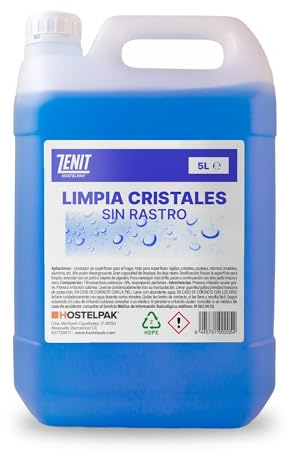 Hostelpak Limpiacristales Profesional 5 Litros, Limpiador Sin Rastro para Cristales, Ventanas, Espejos, Vitrocerámica y Mamparas, Garrafa Apta Hostelería, Industria, Limpieza y Hogar