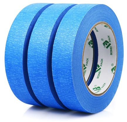 BOMEI PACK Lot de 3 rouleaux de ruban adhésif bleu pour peintres - 24 mm x 50 m - Pour artistes, décorateurs, loisirs créatifs, masquage de lignes de cadre