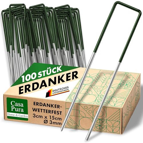 casa pura 100 Erdanker Bodenanker Heringe für Kunstrasen, Unkrautvlies, Zaun, Zelt, Camping & Garten aus Eisendraht 15 x 3 cm stabil und korrosionsbeständig