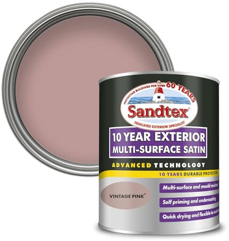 Sandtex 10 Year Multi Surface Satin Paint Vintage Pink 750ml
