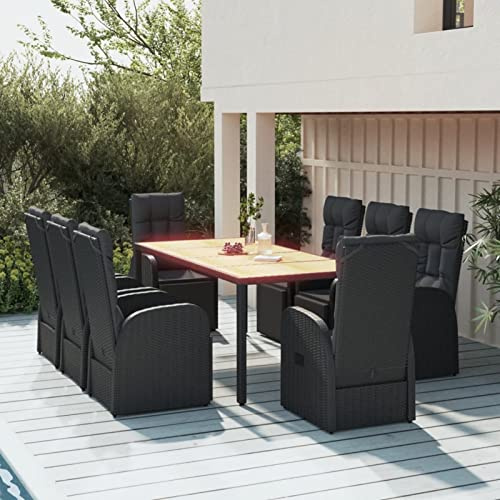 Homgoday Set da pranzo da giardino 9 pezzi in legno acacia rattan sintetico nero, sedia tavolo cucina esterno terrazza patio balcone mobili set da giardino
