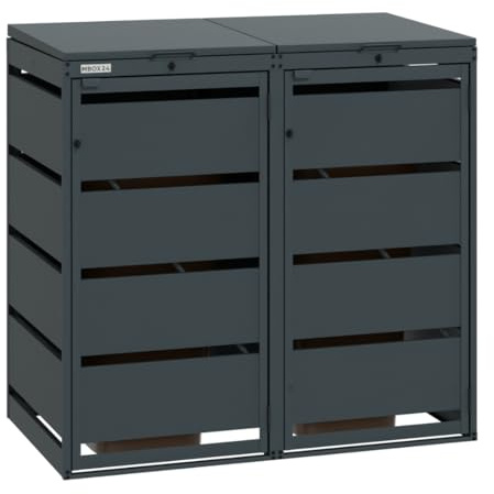 MBOX24 Classic 2er Mülltonnenbox für Mülltonnen bis 120 Liter, aus verzinktem Stahl, 1er Metall Mülltonnenverkleidung in Anthrazit, robust & wetterfest