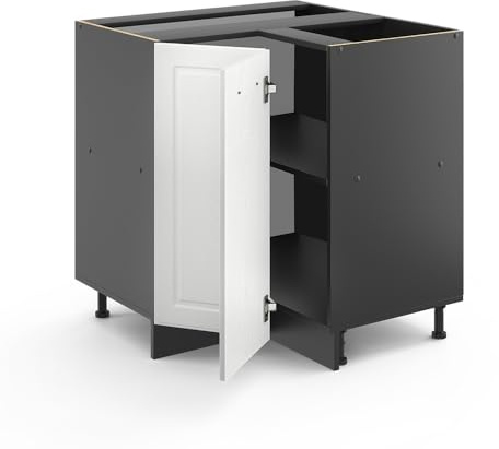Vicco Eckunterschrank R-Line, Weiß Landhaus, 75.6 cm | MDF-Front · AP Eiche inkl. · Höhenverstellbare Füße · Metallgriffe · 1 Tür