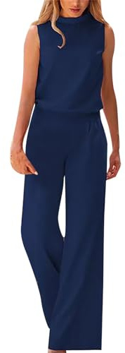Jumpsuit Damen Elegant Festlich Weites Bein Playsuit Lang Romper ärmellos Rollkragen Overall Frauen Hosenanzug Hohe Taille Jumpsuit Leicht Komfortabel