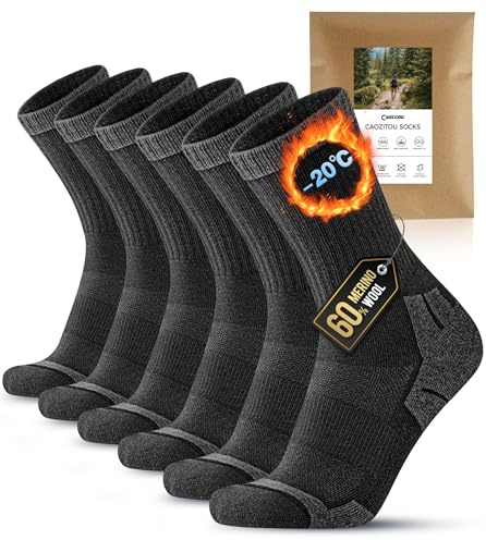 CAOZITOU 3 Paia Calze Termiche Uomo, Calze Donna Invernali 60% Lana Merino, Calzini Spugna Cachemire, Trekking Calze Sportive Running Ciclismo 43-46