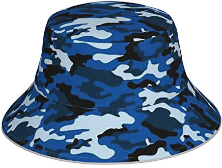 Oudrspo Blauer Camouflage-Anglerhut mit reflektierendem Camouflage-Print, Unisex-Kopfbedeckung mit nächtlicher, lässiger, leuchtender Mütze
