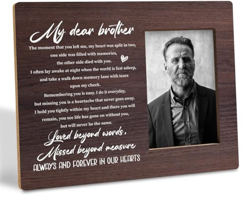 corner wind Brother Memorial Photo Frame, Bereavement Condolence Keepsake Grieving Gift for Loss of Brother, Sympathy Gift, Wood Picture Frame for Tabletop Display, Photo Frame Holds 4x6 Inches Photo