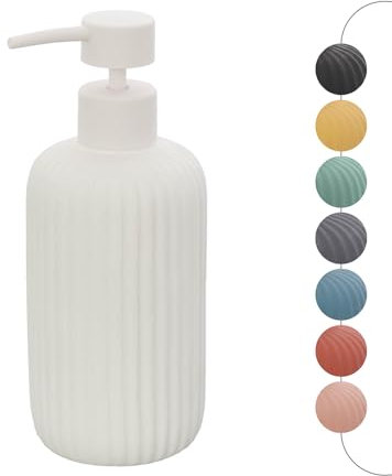 Inbagno Dispenser Sapone Bianco cannettato in Ceramica Soft Touch, Ricaricabile con erogatore Pump e capienza 330 ml, Spring