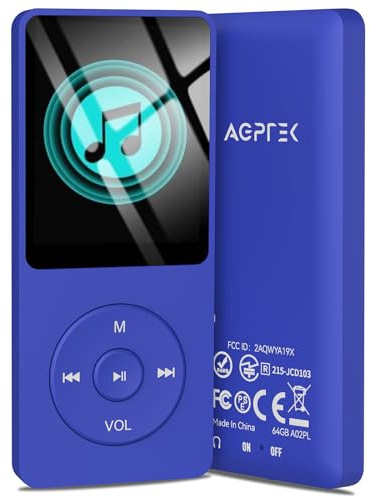 AGPTEK A02PL 64GB MP3 Player, 70 Hours Playback Lossless Sound Music Player, Supports up to 128GB(Deep Blue)