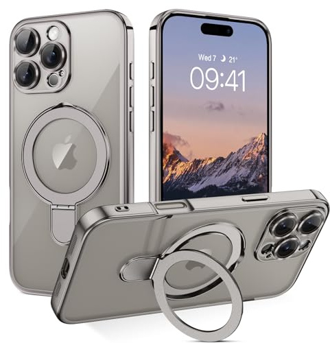 BENTOBEN Hülle für iPhone 16 Pro Mag-Safe mit Ständer, [Magnetisch Ständer Ring] Clear Kabellos Dünn TPU Bumper Cover Case Handyhülle iPhone 16 Pro 6.3, Natural Titanium