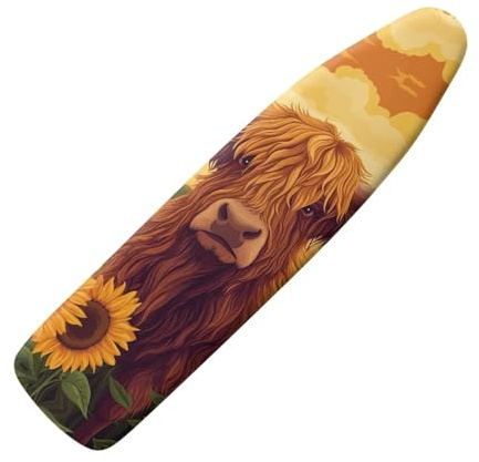 Hinthetall Highland Cow Ironing Board Cover and Pad, Heat Reflective Stain Resistant Standard Full Size 15x54 Thick Padding Heavy Duty Iron Board Replacement Cover with Elastic Edge Fastener Straps