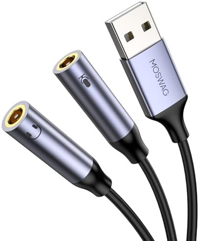 ﻿MOSWAG Scheda Audio USB Esterna Adattatore Jack 3,5mm, Adattatore Audio Presa USB a Jack 3,5mm per Laptops, Desktops Windows, MAC, Linux, PC, PS4