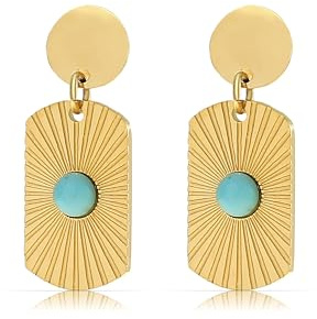 Made by Nami Ohrringe Gold Hängend Set mit Sonnen Anhänger und Edelstein aus Chirugischem Edelstahl Boho Schmuck Damen Hypoallergen Wasserfester Schmuck