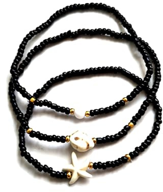 Dishowme turkos sjöstjärna fotlänk armband 3 st böhmiska pärlor fotkedja elastisk sommar strand barfota sandal smycken för kvinnor, Einheitsgröße, Metall, Ingen ädelsten