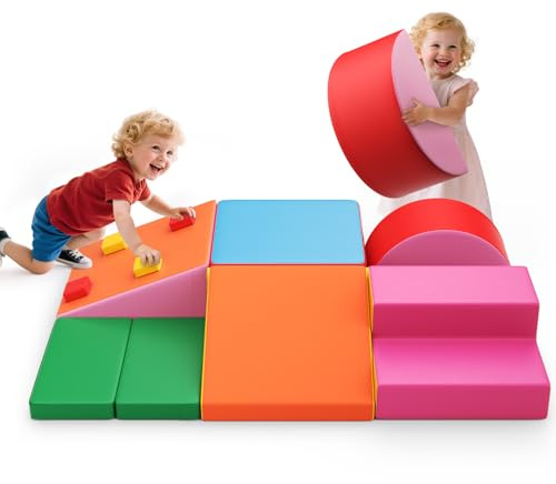 MINENICE Kinder Schaumstoffbausteine, große Schaumstoffbausteine, Indoor-Kletterblöcke, Kinderklettergerüste (Bunt -7pcs)