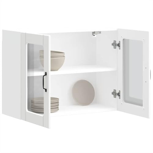 Gecheer Küchen-Hängeschrank mit Glastür Lucca Weiß Holzwerkstoff, Küchenschrank, Küchenzeile, Vorratsschrank, Geschirrschrank