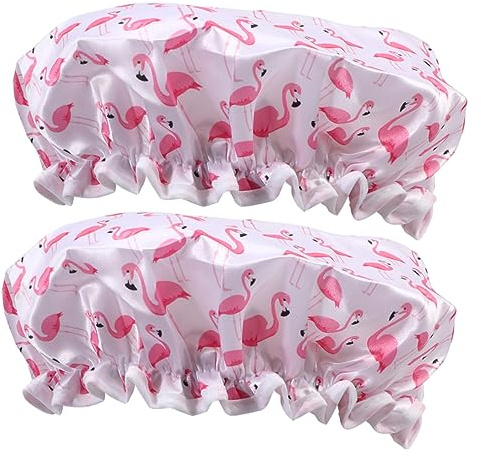 Mikinona 2stücke Wasserdichte Duschhaube Für Damen Mit Flamingo-print Haarschutz-badekappen Für Tägliche Anwendung Im Bad Oder Spa Wiederverwendbar Und Zu Tragen