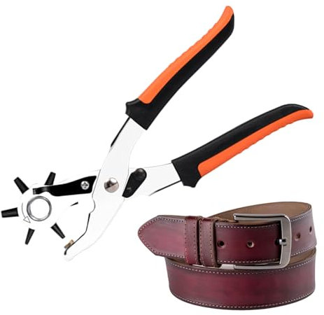 Gürtelstanzer, Rotationsstanzzangen, 6 verschiedene Lochgrößen, Schwere Ausführung Armbanduhr Lochzange, Lederstanzer für Leder, Gürtel, Hundehalsbänder, Taschen
