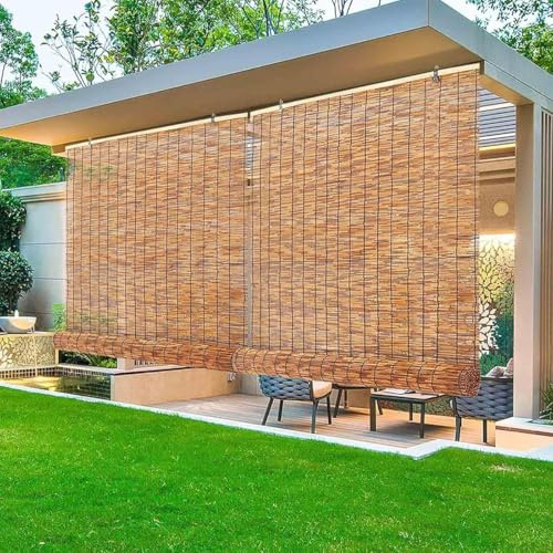 Retro Natural Cortina De Caña Cortina De Bambú Tejida A Mano Persianas Romanas Fácil De Instalar Transpirables Exterior con Elevador(100x220cm)