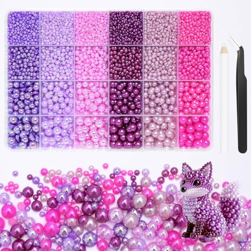 Morcheiong 10000 Stück Perlen mit Flacher Rückseite 3-8mm Halbperlen Eignet Sich für DIY-Dekorationen von Nailart Make-up Brautkleidern Abschlusskappen und Taschen (Lila)