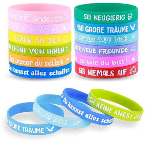 HOKYYCC 24 Stück Motivationsarmbänder Kinder Deutschland, 6cm Silikon Armband, kleine geschenke für kinder, Abschiedsgeschenk Schüler Grundschule