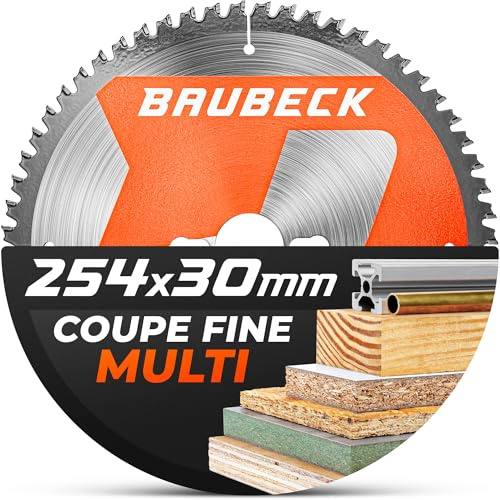 BAUBECK Sägeblatt 254x30 2.4mm Feinschnitt in Holz & Alu, 80 Zähne für Kapp- & Tischkreissägen, wie Metabo KGS 254 M, Bosch GTS 10 XC, PTS 10 kompatibel, Kreissägeblatt 254, Kappsägeblatt 254