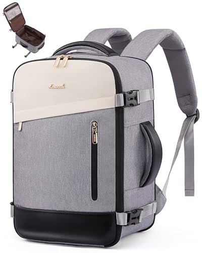 LOVEVOOK Ryanair Handgepäck 40x30x20, 24L Travel Handgepäck Rucksack für Damen, Erweiterbares Design, Ryanair Rucksack, Reiserucksack Cabin Bag für Eurowings, Wizz Air - Grau