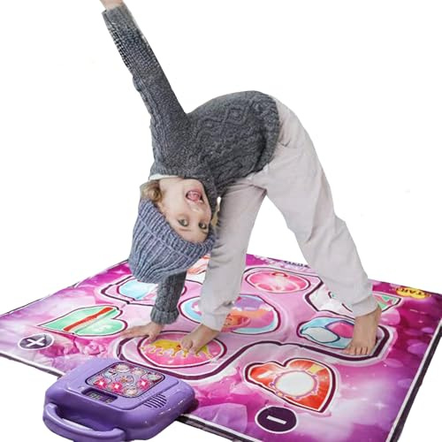 QIAKEFE Tapis de Danse pour Enfants de 3 à 8 Ans,Tapis de Danse Musical avec Affichage LED, Création de Chansons et Musique Intégrée, Cadeau d'anniversaire de Noël pour Garçons Filles de 3 4 5 6 7+