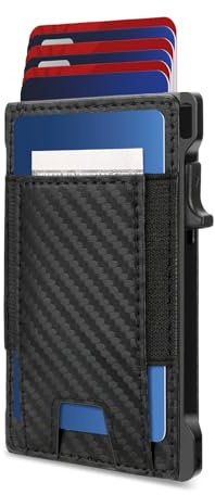 Porta carte di credito da uomo, portafoglio sottile con scomparto per monete e scomparto elastico per banconote, portmonee minimalista in metallo alluminio con porta carte pop-up, portafoglio con