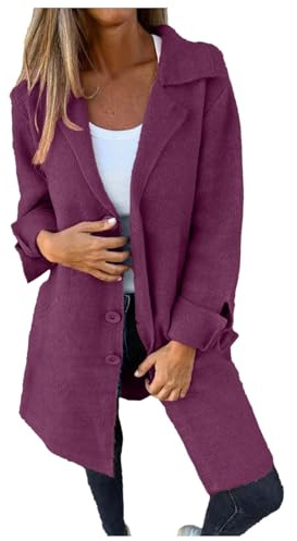 Pdakieyxnd Strickjacke Damen Mit Knöpfen Longstrickjacke Strickjacken Lang Warm Lange Herbstkleidung Winter Strickcardigan Dünne Tasche Dicke Strickmantel Herbst Lässig Kleidung Leicht, Lila, L