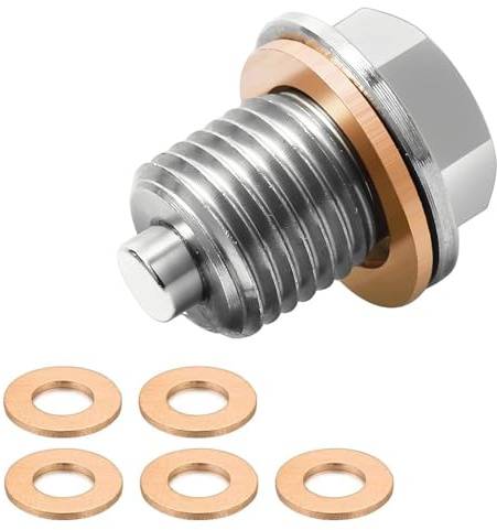 DEANKEJI Tornillo Carter Aceite, M14 x 1.5 Tuerca Drenaje Cárter Aceite, Acero Inoxidable Tapon Carter, Magnético Tapón de Cárter, con 5 Arandelas Metálicas, para Automoción, Motocicletas y Marino