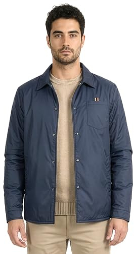 PERLETTI Chaqueta Camisa Impermeable Hombre - Antiviento con Interior Acolchado Botones a Presión y Bolsillos - Chubasquero Lluvia Cortaviento Abrigo Ligero Versátil y Plegable