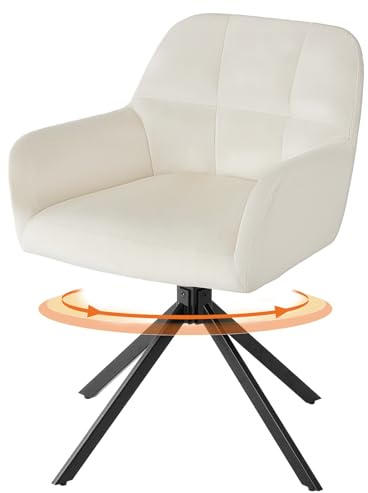 Sweetcrispy Chaise Salle à Manger, Pivotante à 360°, Chaise de Cuisine, Fauteuil en Velours, Supportant 120 kg, Fauteuil Coiffeuse, Pieds en Métal, pour Salle à Manger ou Bureau, Beige
