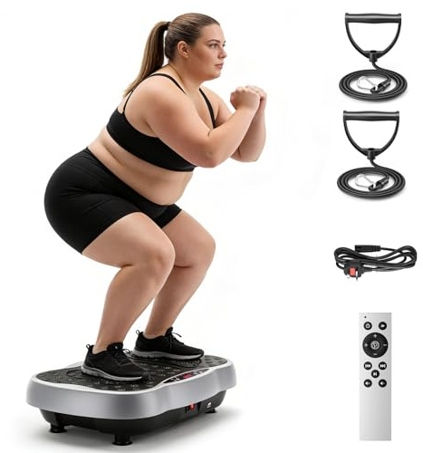 Gvdeirn Fitness Vibration Plate Exercise Machine,50*32cm,120 Speed Adjustable with 150kg Max Load,Platform for Lymphatic Drainage,with Bluetooth & Resistance Bands For Whole Body Workout Weight Loss
