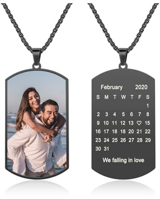 JSDDE Personalisiert Kette mit Foto Text Kalender Gravur Kette mit Bild ID Tag Memorial Anhänger Halskette personalisiertes Geschenk für Damen Herren