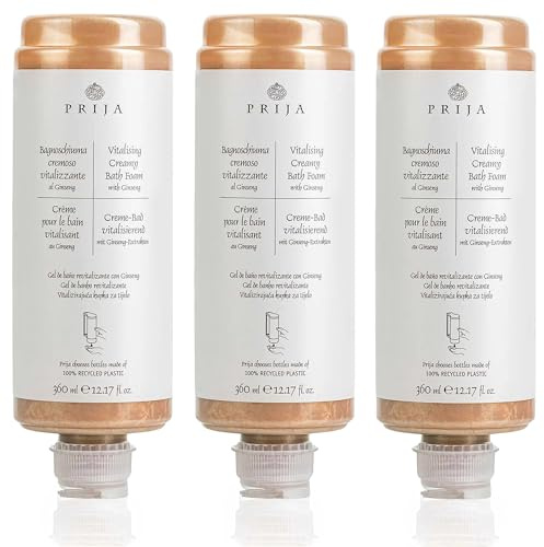 PRIJA - Additivo nutriente da bagno con particelle d'oro, schiuma cremosa, ginseng, ricarica per dispenser da 360 ml (3 x 360 ml, ginseng)