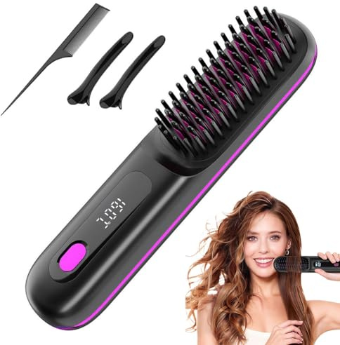 2026 Nuovo Spazzola Styling per Raddrizzare Spazzola Elettrica per Capelli Da Donna Spazzola Lisciante Senza Fili con Indicatore LED Con Rivestimento In Ceramica 3 Livelli di Temperatura Portatile