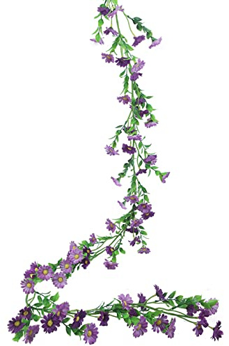 CEWUDA Blumengirlande Künstlich Gänseblümchen Deko Lila Seidenblumen Girlande Hängend Vines Künstliche Blumen Girlande Frühling Hochzeitsbogen Zuhause Wand Garten Party Hochzeit Zimmer Ostern 2M