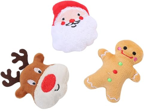 VOSAREA 3 Stück Weihnachts Kauspielzeug aus Plüsch mit Katzenminze für Hunde und Haustiere Sicher Interaktiv und Langlebig Hundespielzeug für Weihnachtszeit Zufälliger Zufälliger Stil